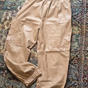 Mustard Seed Beige Quilted Faux Leather Pants